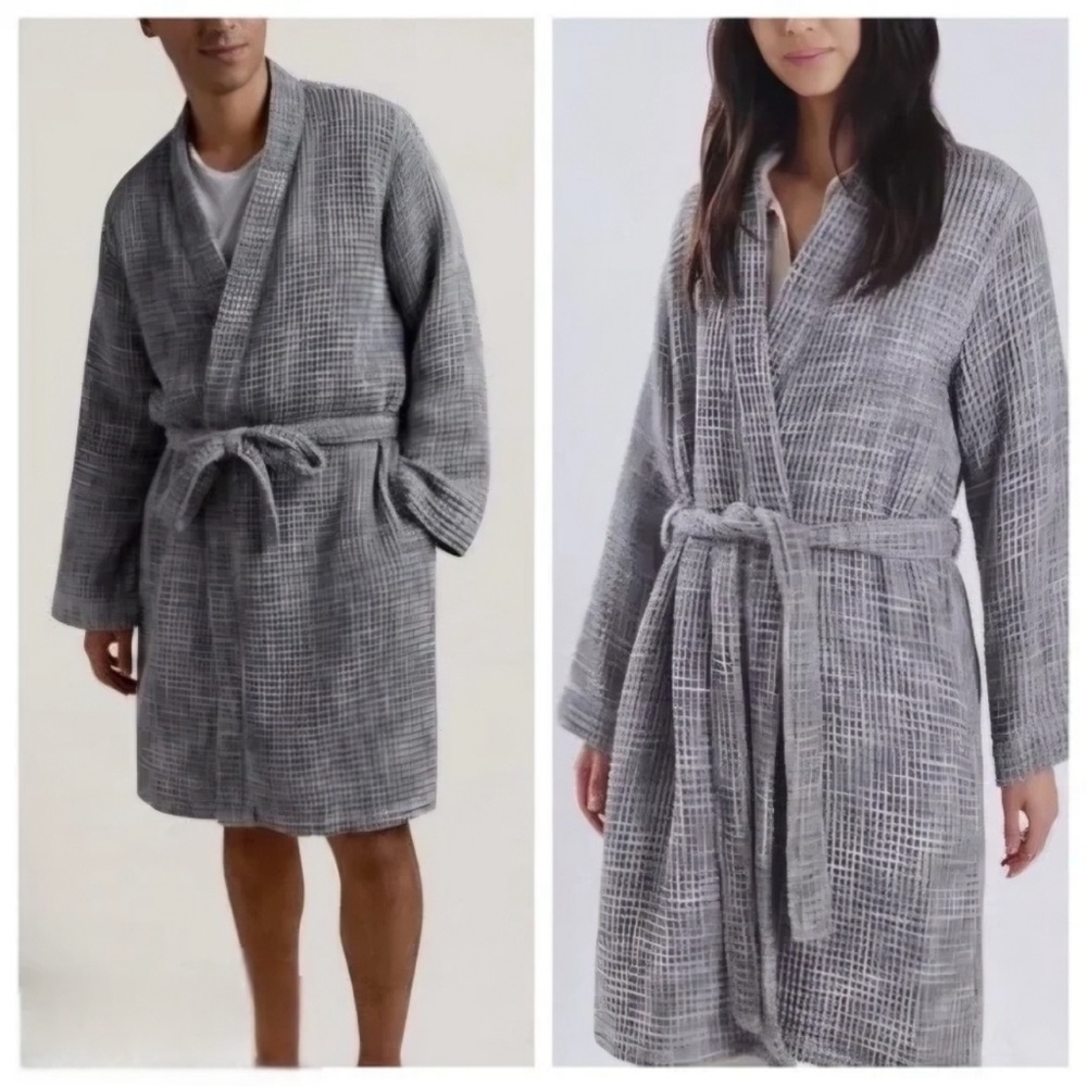 Parachute Unisex Gray Waffle Robe, 100% Cotton Cozy Loungewear